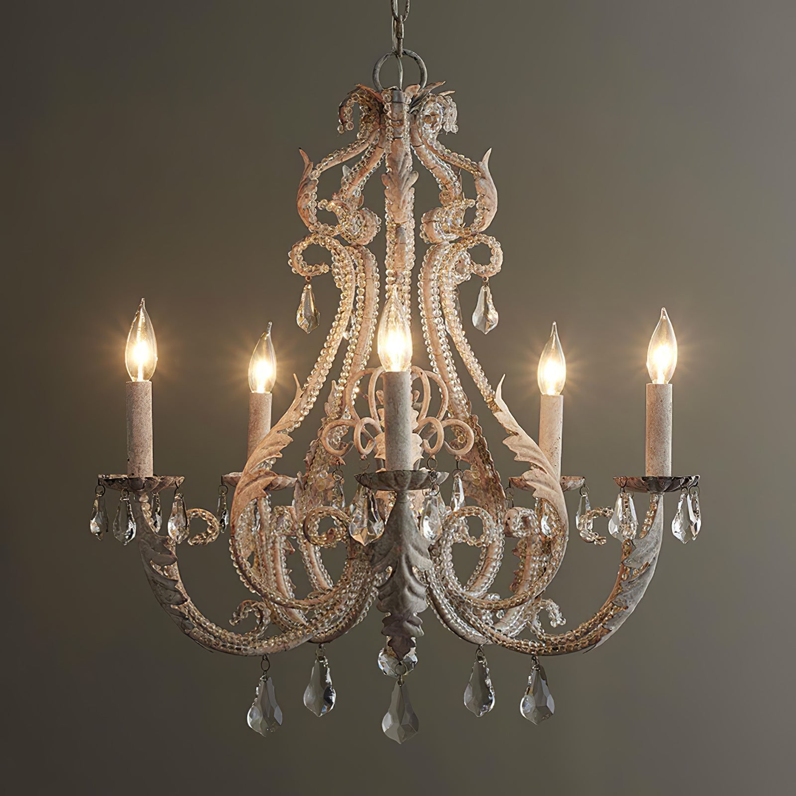 Lustra Suspension Lampe Porte-Bougie Perles de Cristal