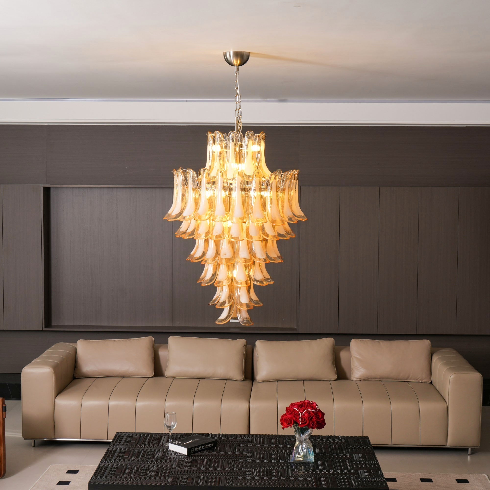 Zinc Lustre en Verre et Métal Postmoderne de Luxe en Forme de Pétale