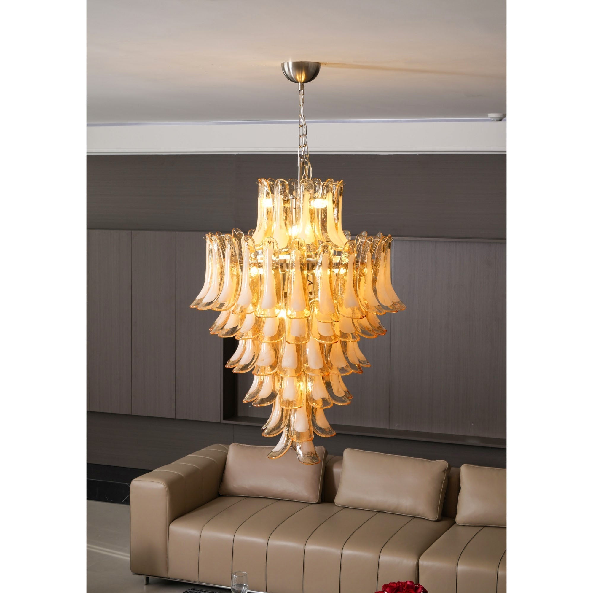 Zinc Lustre en Verre et Métal Postmoderne de Luxe en Forme de Pétale