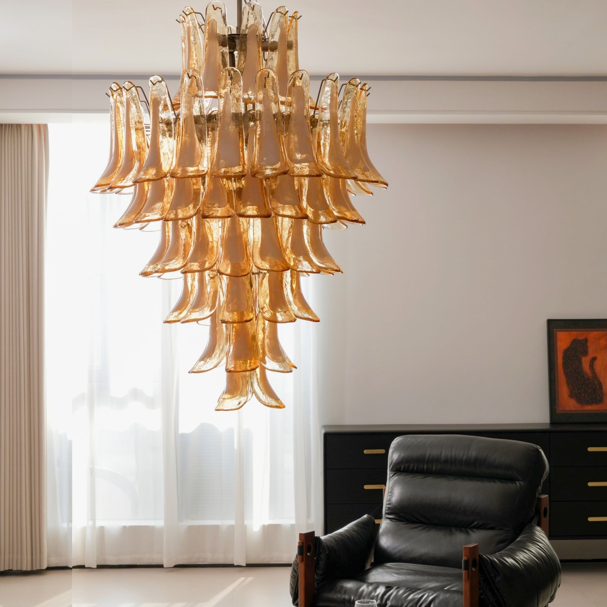 Zinc Lustre en Verre et Métal Postmoderne de Luxe en Forme de Pétale