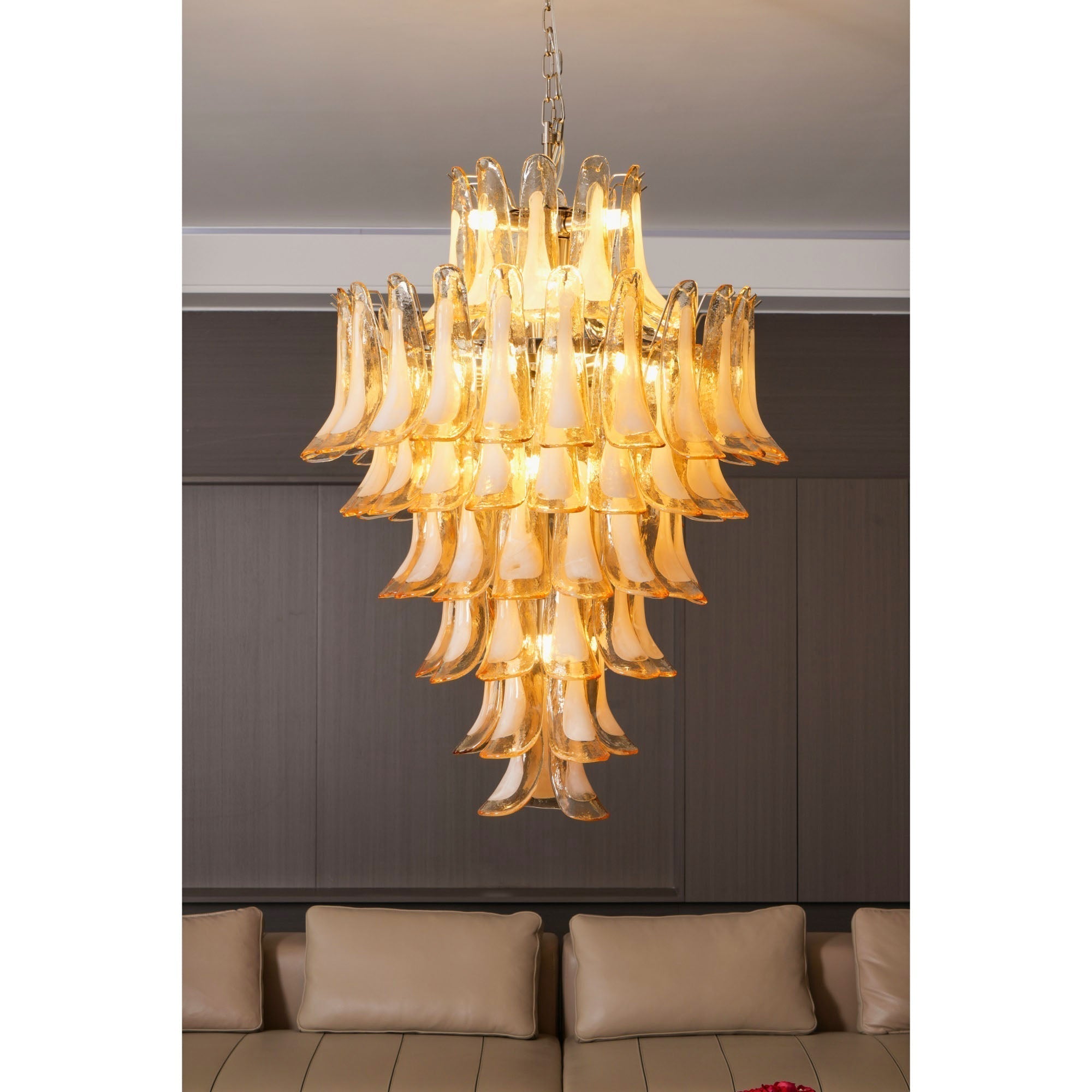 Zinc Lustre en Verre et Métal Postmoderne de Luxe en Forme de Pétale