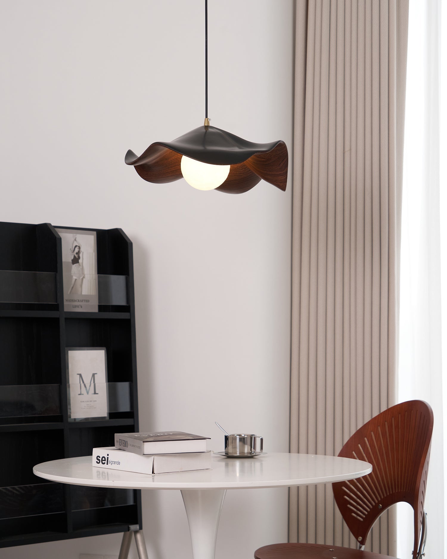 Brioce Suspension avec abat-jour en résine blanc et noyer pour salon et salle à manger