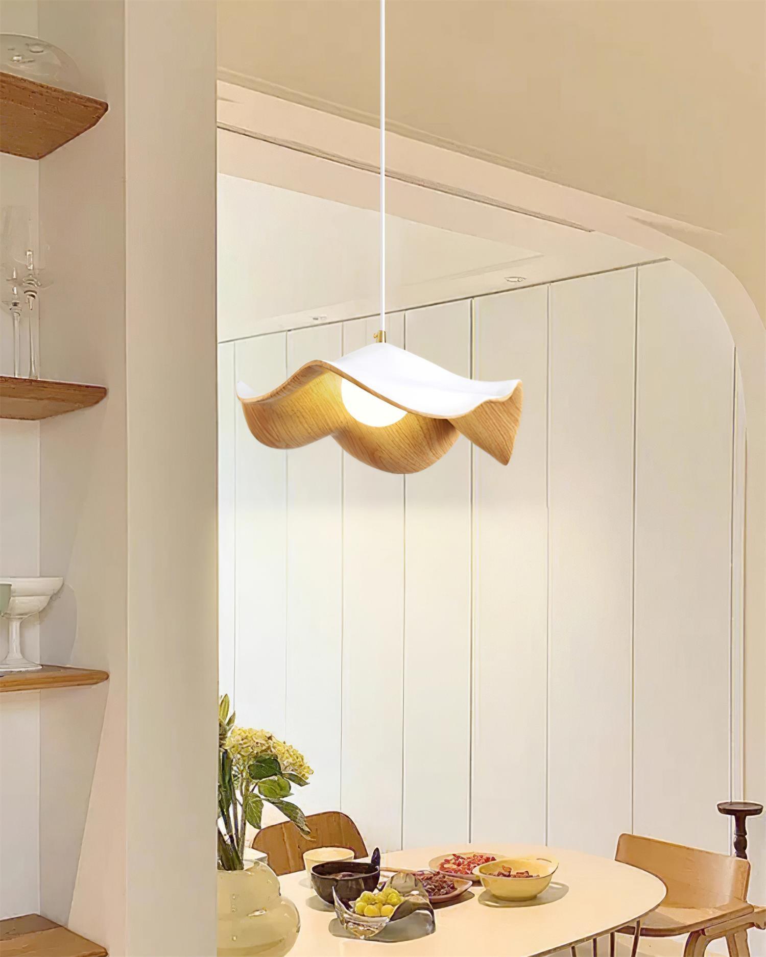 Brioce Suspension avec abat-jour en résine blanc et noyer pour salon et salle à manger