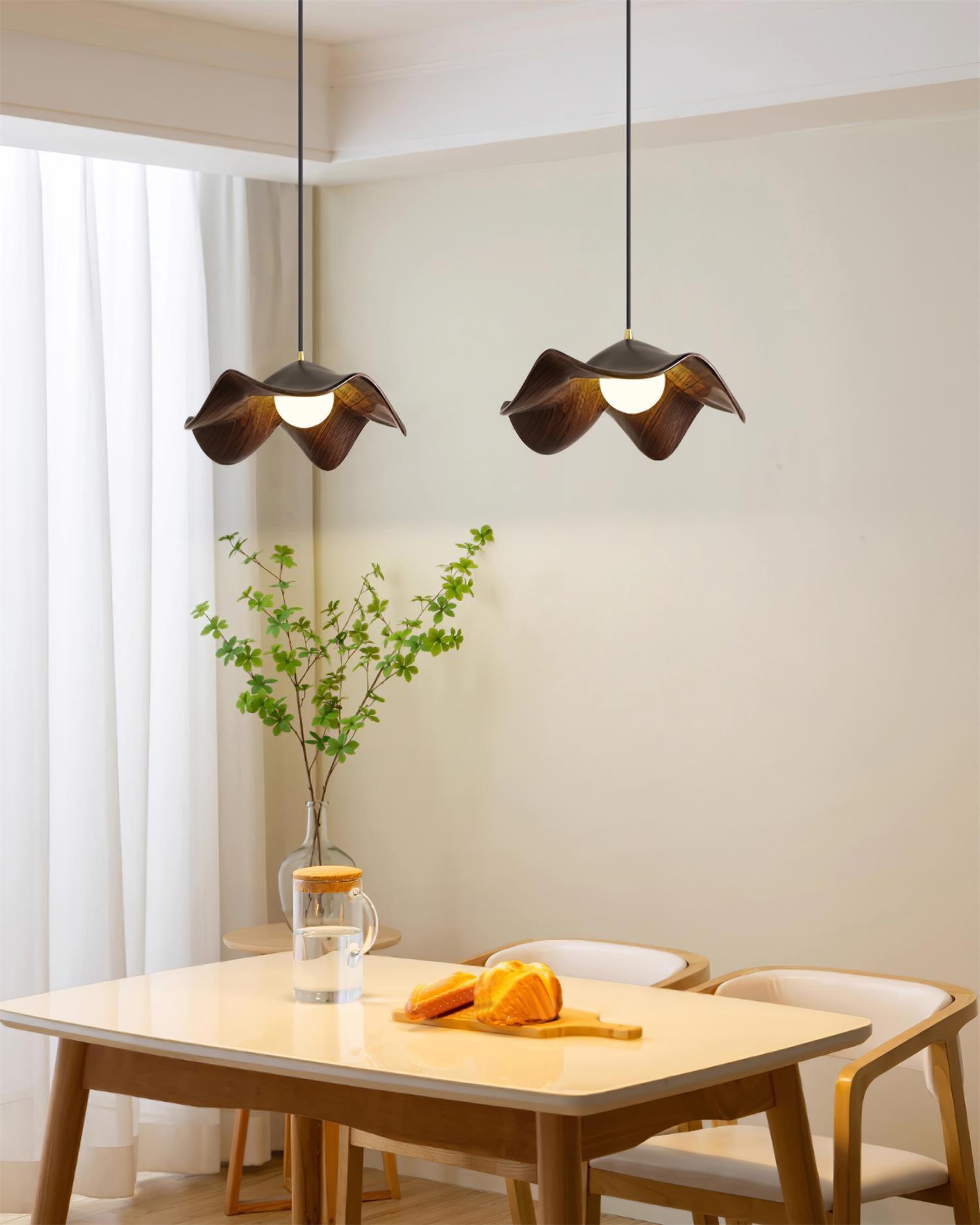 Brioce Suspension avec abat-jour en résine blanc et noyer pour salon et salle à manger