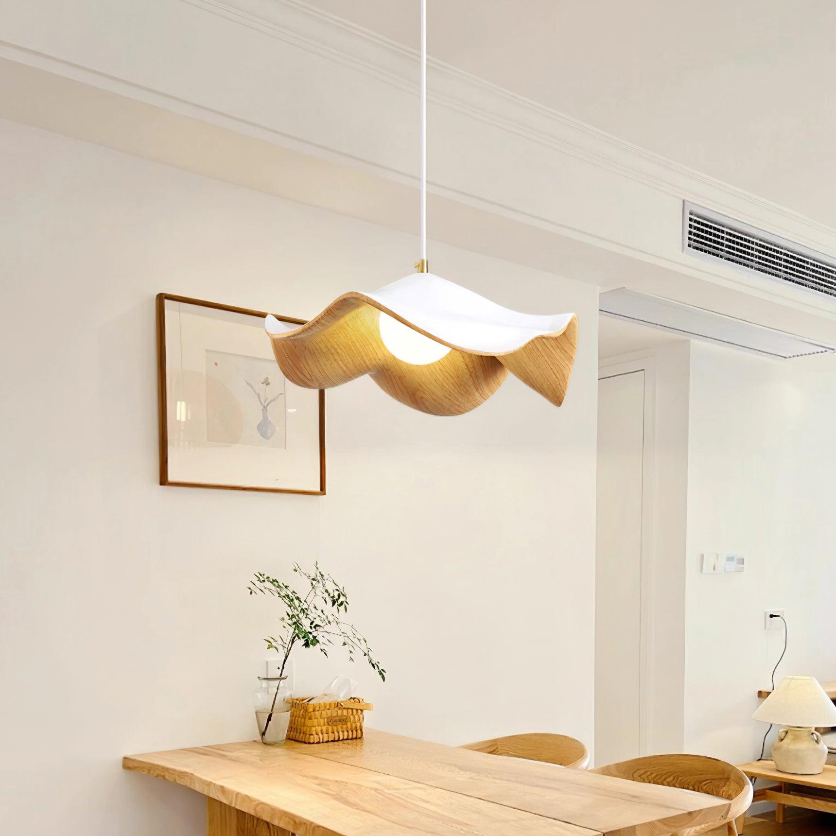 Brioce Suspension avec abat-jour en résine blanc et noyer pour salon et salle à manger