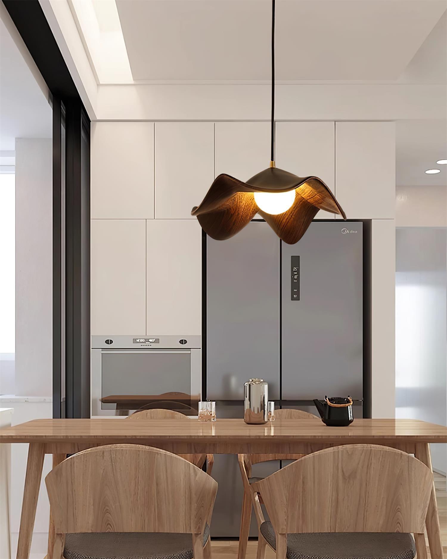 Brioce Suspension avec abat-jour en résine blanc et noyer pour salon et salle à manger