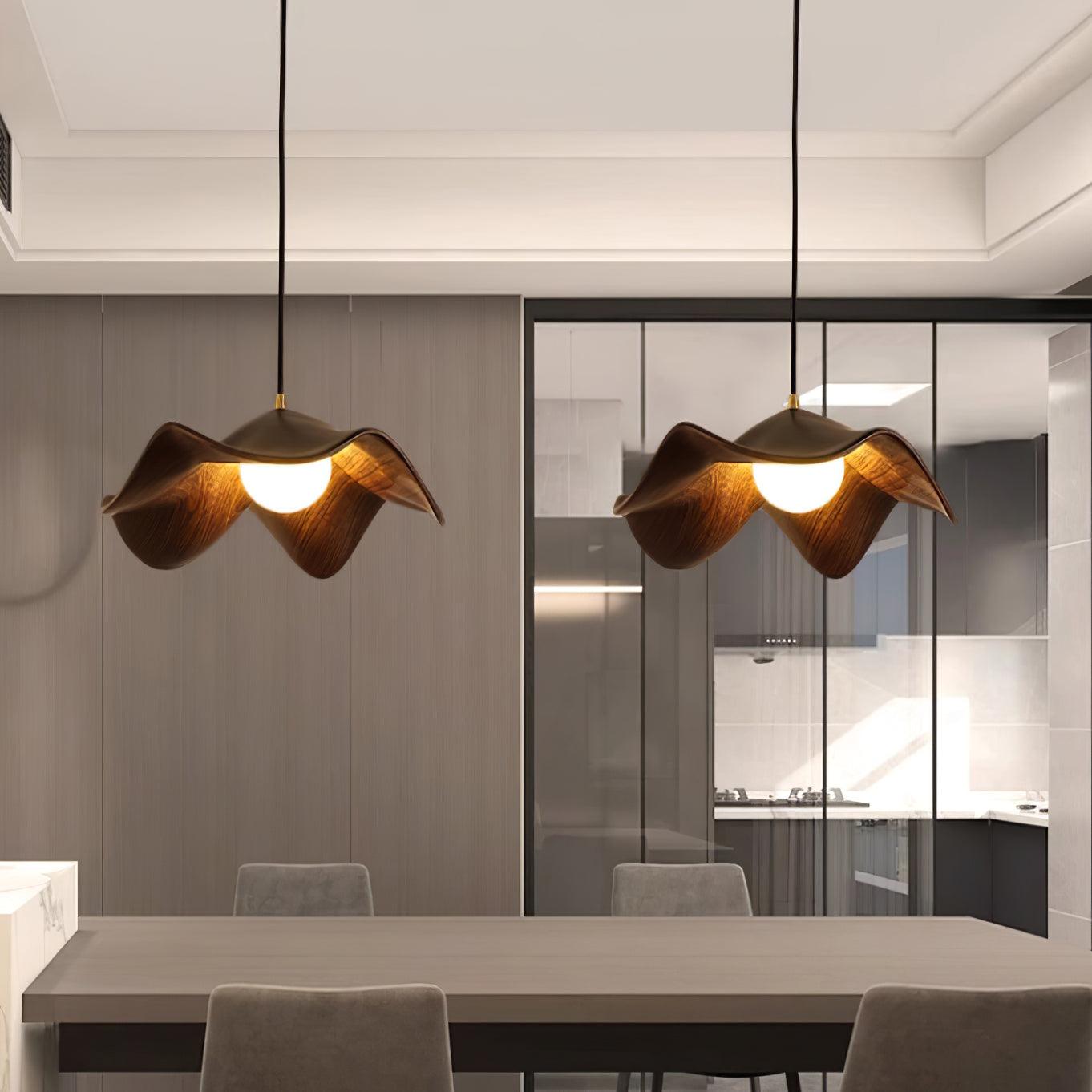 Brioce Suspension avec abat-jour en résine blanc et noyer pour salon et salle à manger
