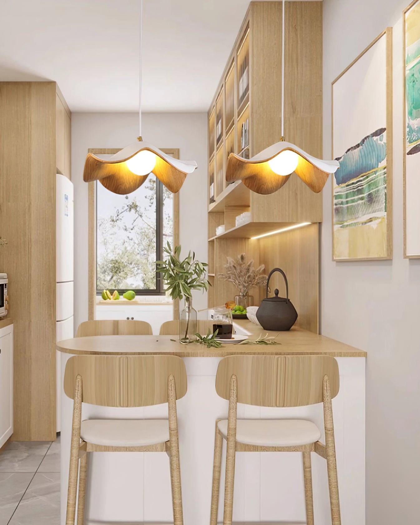 Brioce Suspension avec abat-jour en résine blanc et noyer pour salon et salle à manger