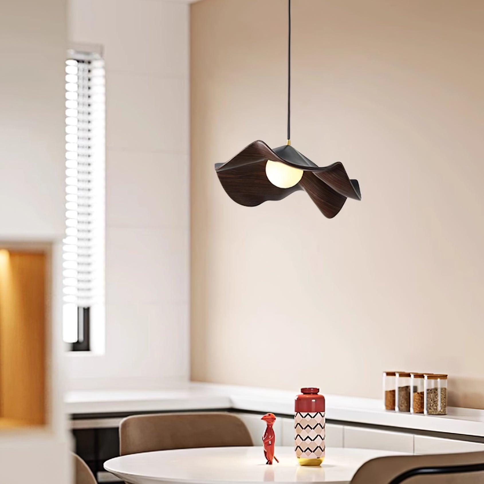 Brioce Suspension avec abat-jour en résine blanc et noyer pour salon et salle à manger