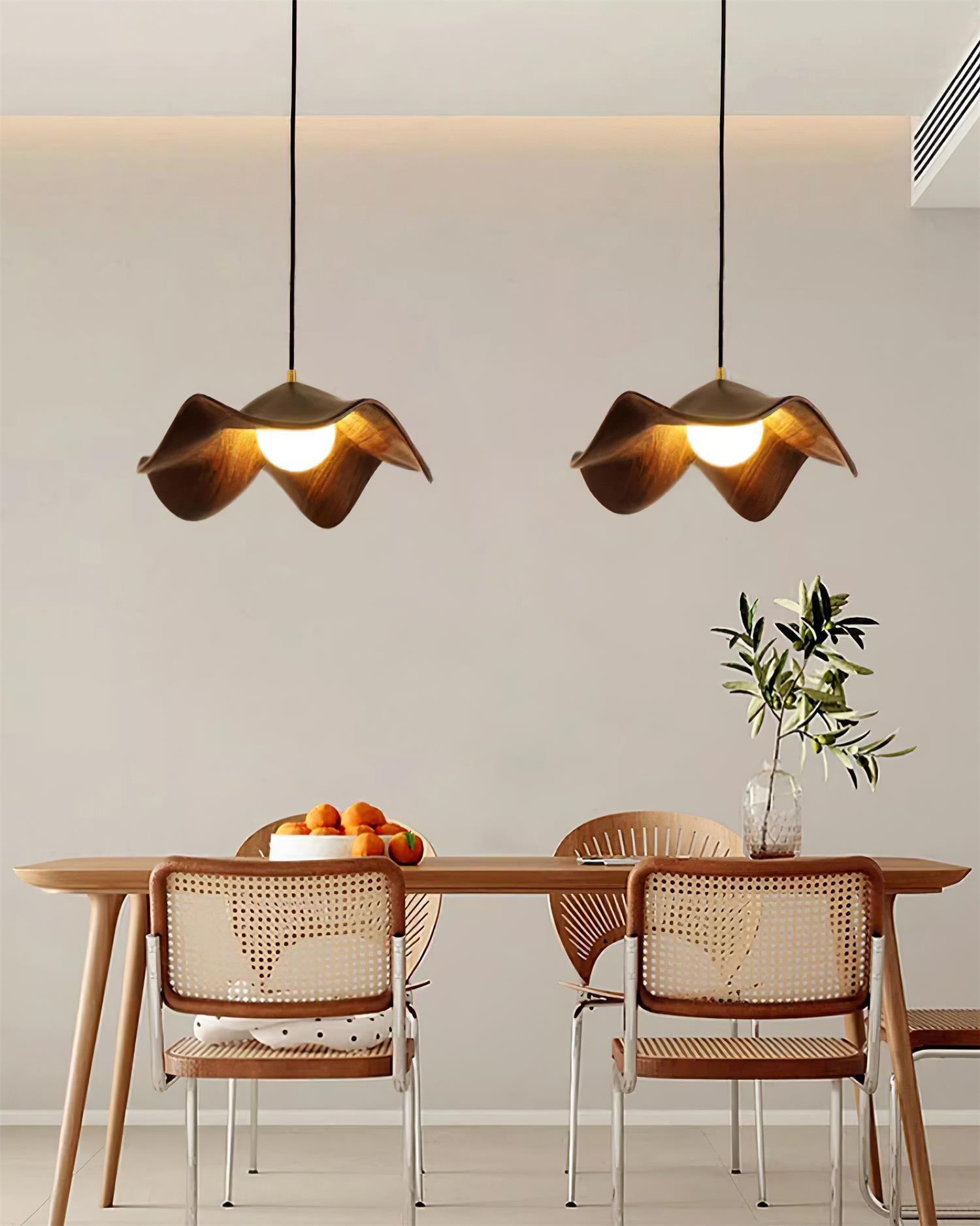 Brioce Suspension avec abat-jour en résine blanc et noyer pour salon et salle à manger