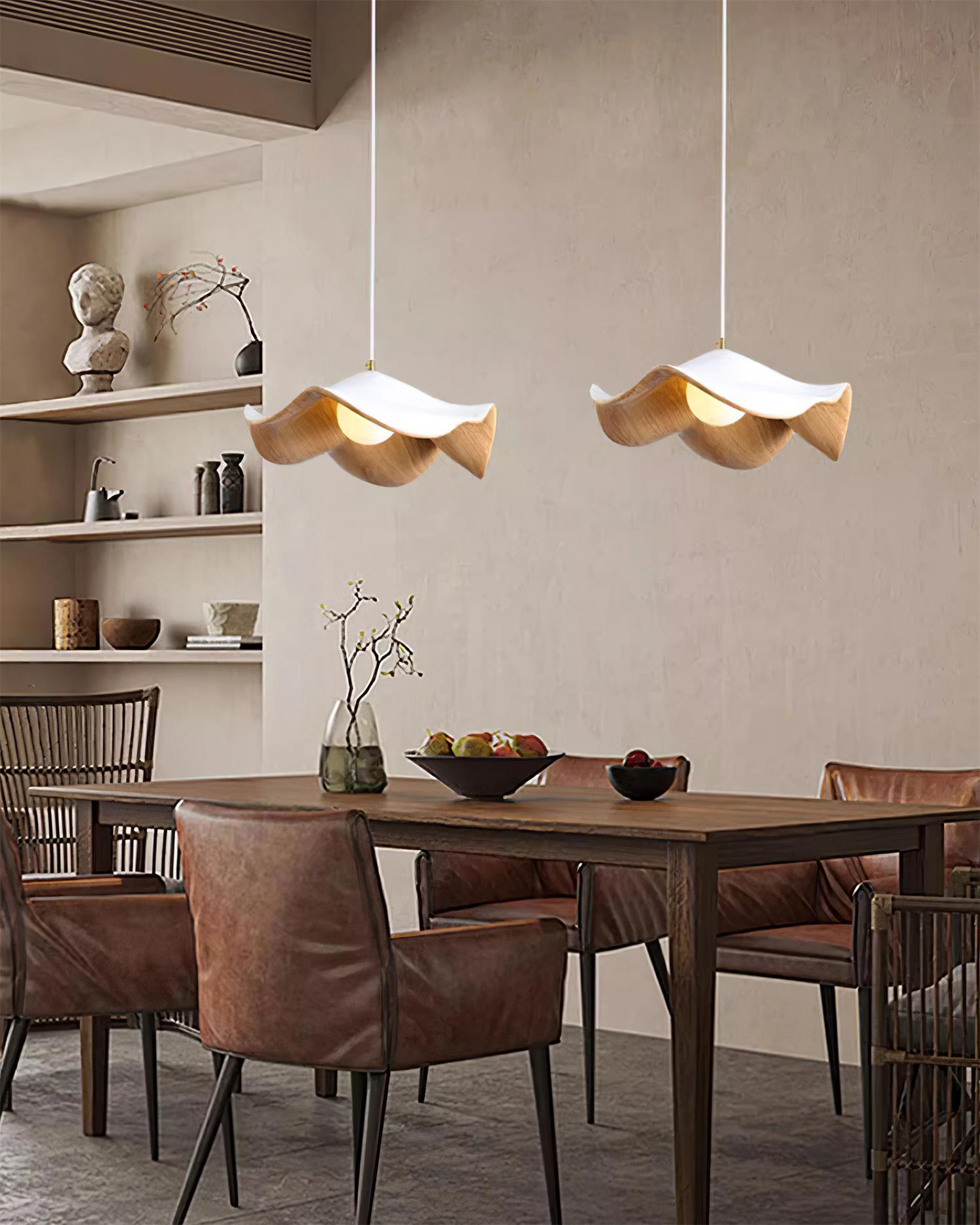 Brioce Suspension avec abat-jour en résine blanc et noyer pour salon et salle à manger