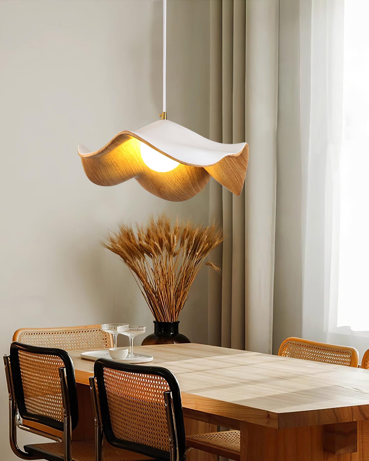 Brioce Suspension avec abat-jour en résine blanc et noyer pour salon et salle à manger