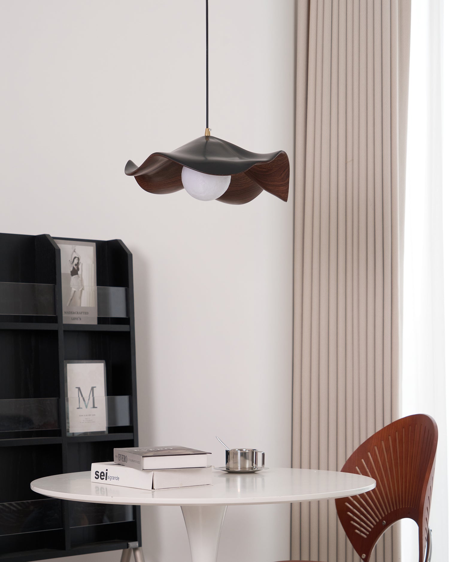 Brioce Suspension avec abat-jour en résine blanc et noyer pour salon et salle à manger