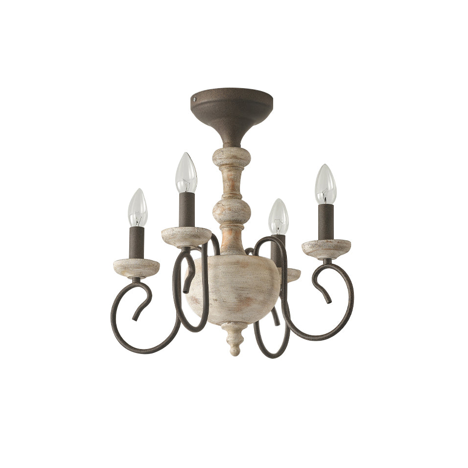 Myst Lampe de Plafond Semi-Encastrée en Métal et Bois Traditionnel Vintage