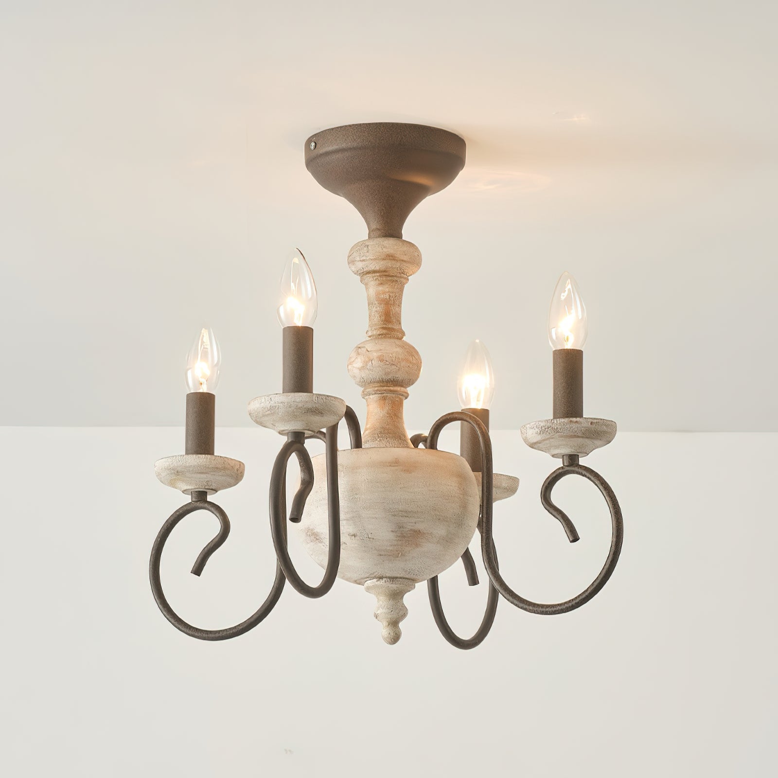 Myst Lampe de Plafond Semi-Encastrée en Métal et Bois Traditionnel Vintage