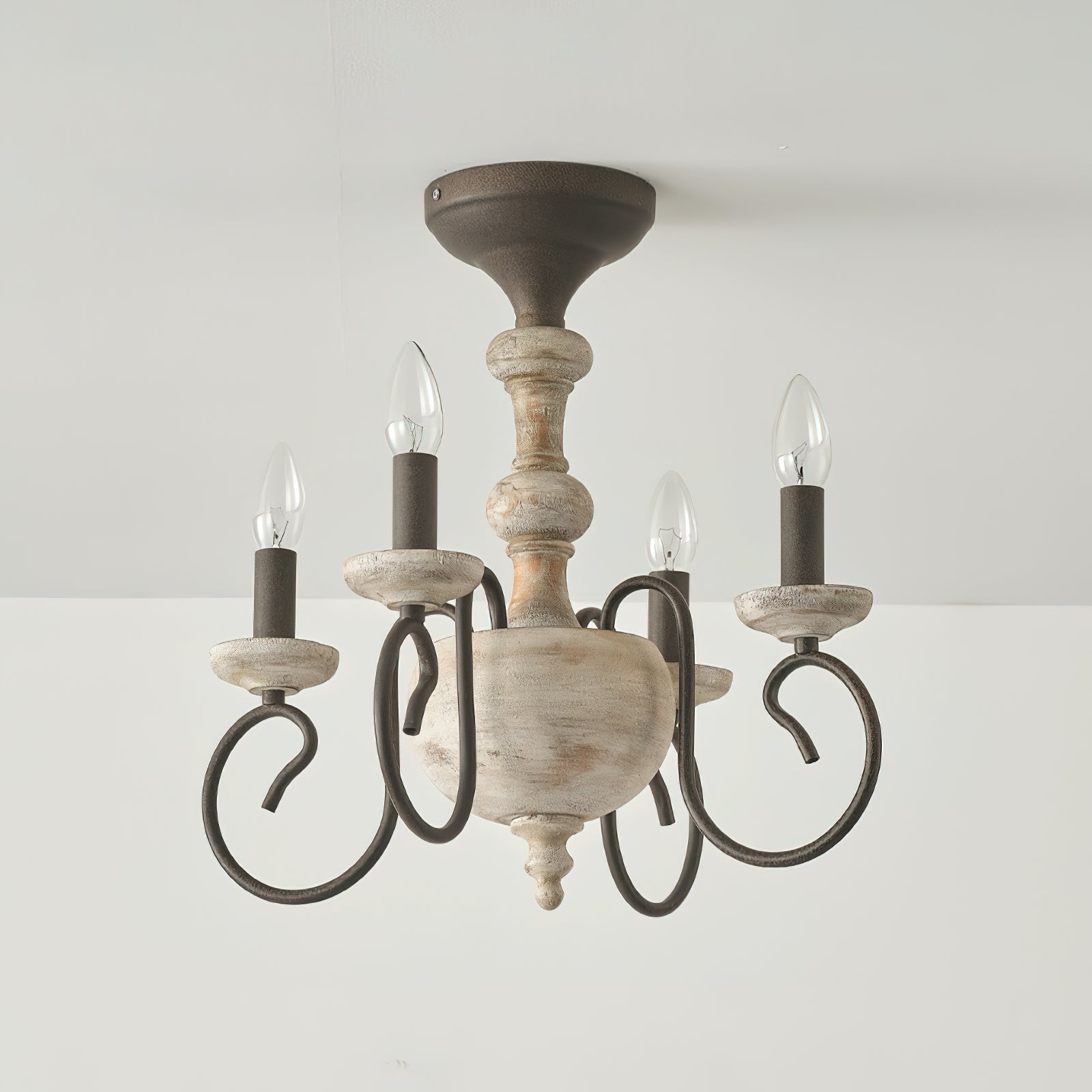 Myst Lampe de Plafond Semi-Encastrée en Métal et Bois Traditionnel Vintage
