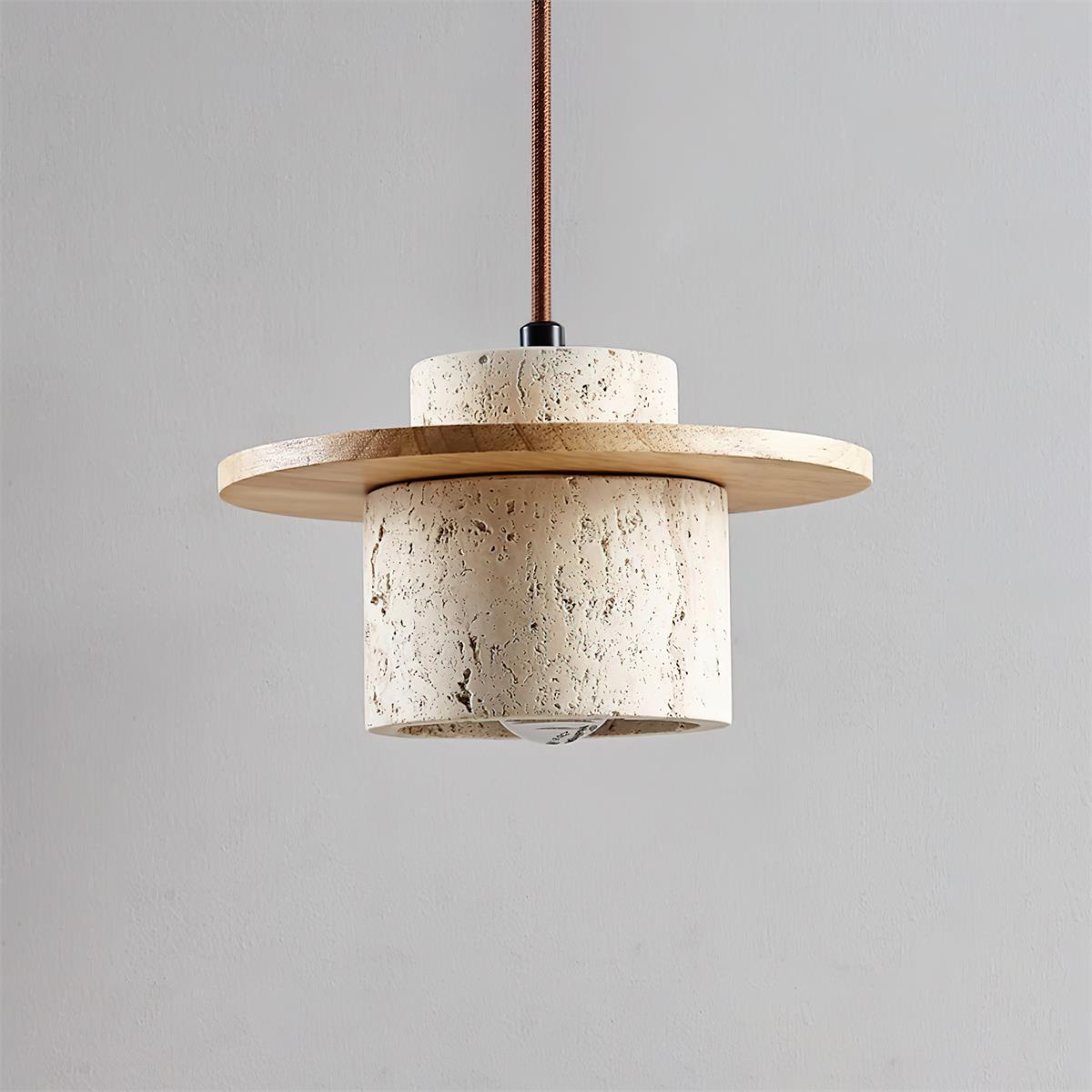 Disque Suspension Cylindre en Travertin en Bois de Noyer Artisanal