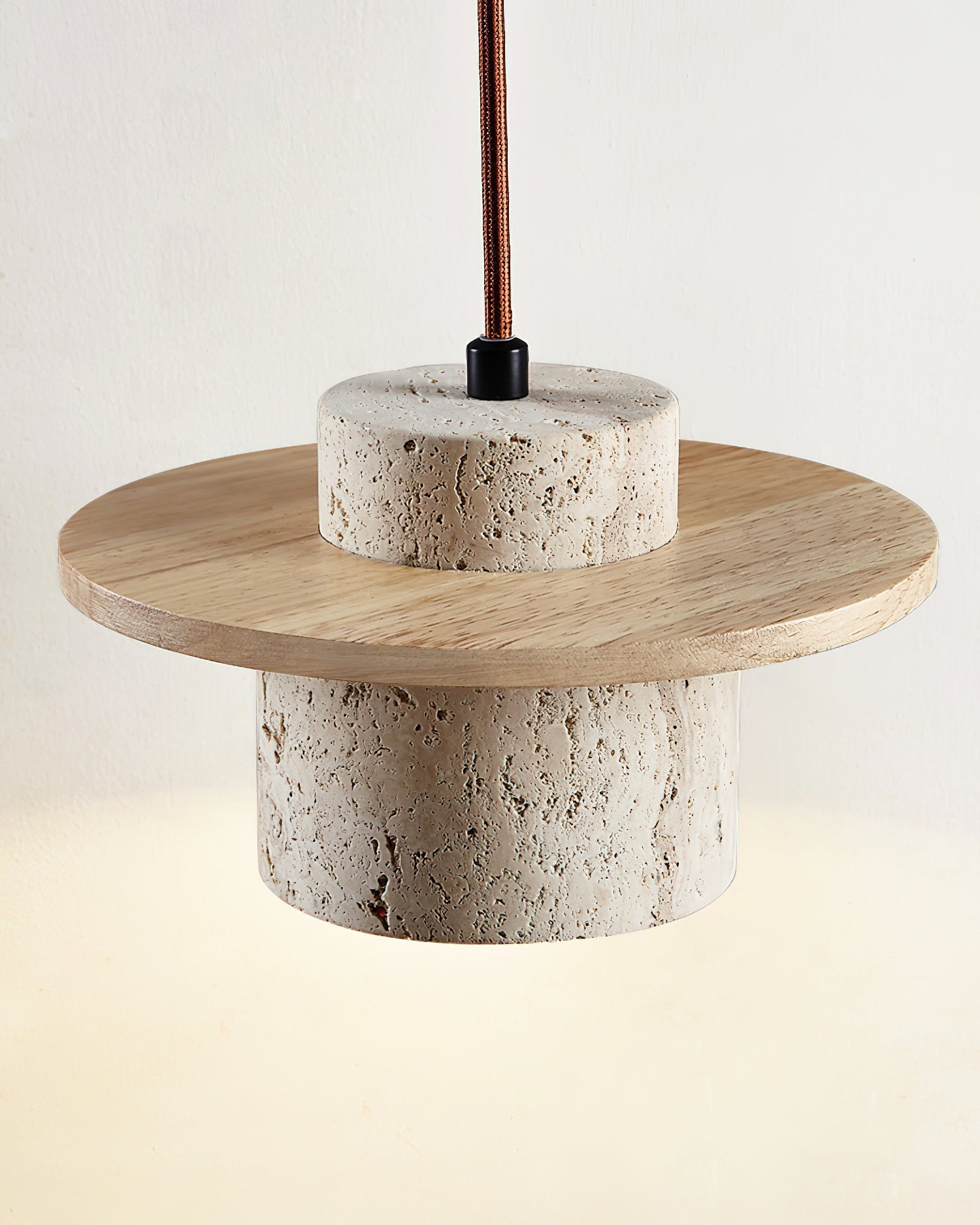 Disque Suspension Cylindre en Travertin en Bois de Noyer Artisanal