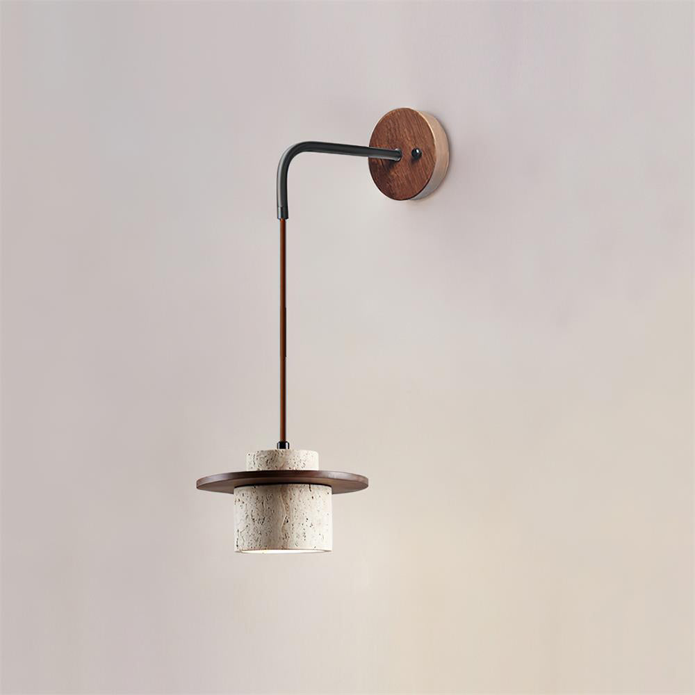 Virelli Applique Murale Cylindre en Travertin Bois de Noyer Scandinave