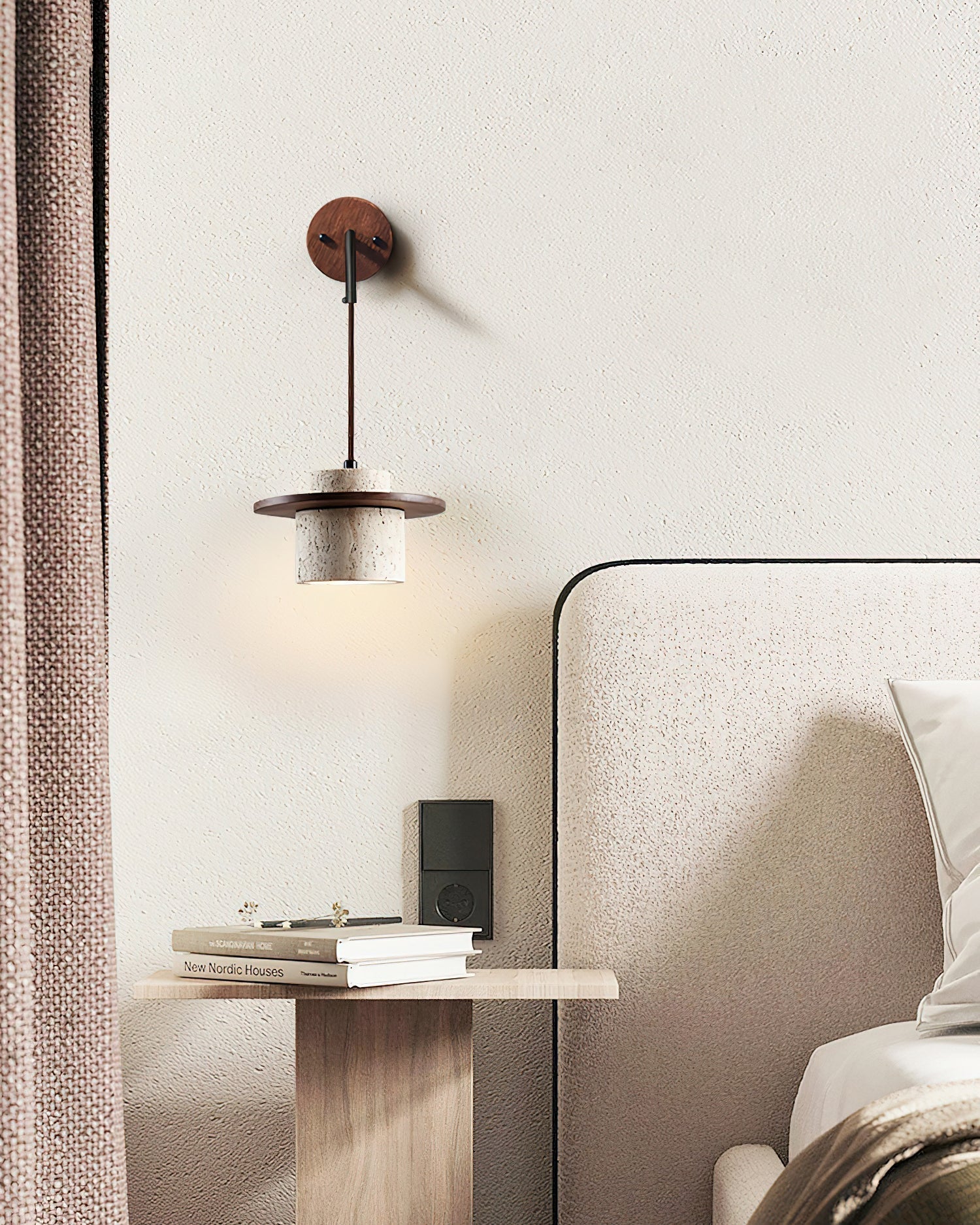 Virelli Applique Murale Cylindre en Travertin Bois de Noyer Scandinave