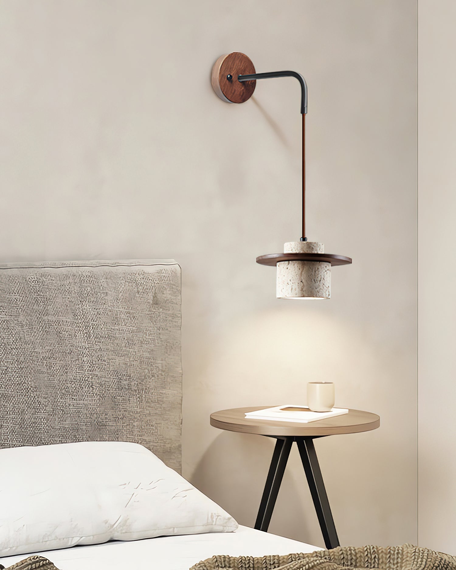 Virelli Applique Murale Cylindre en Travertin Bois de Noyer Scandinave