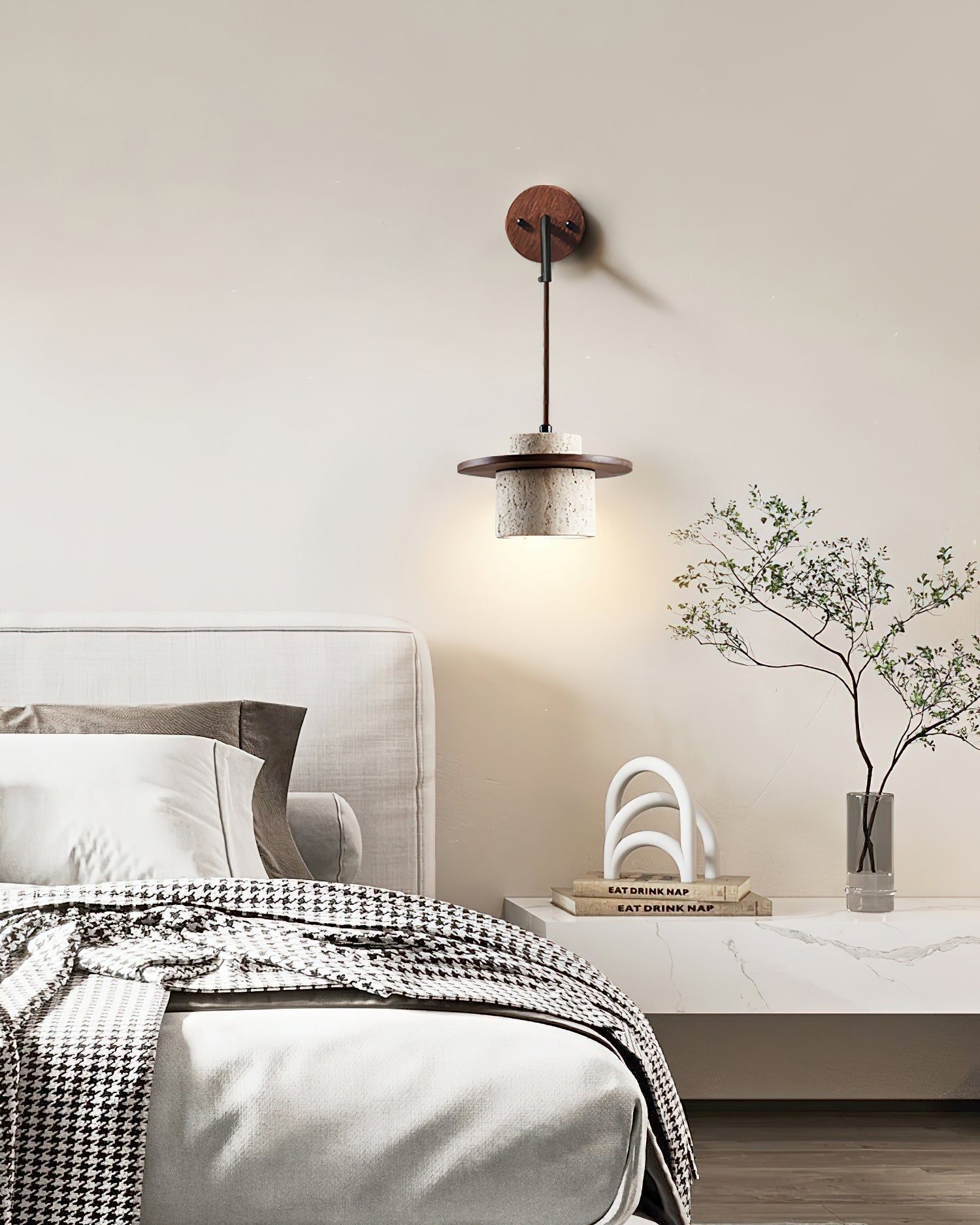 Virelli Applique Murale Cylindre en Travertin Bois de Noyer Scandinave