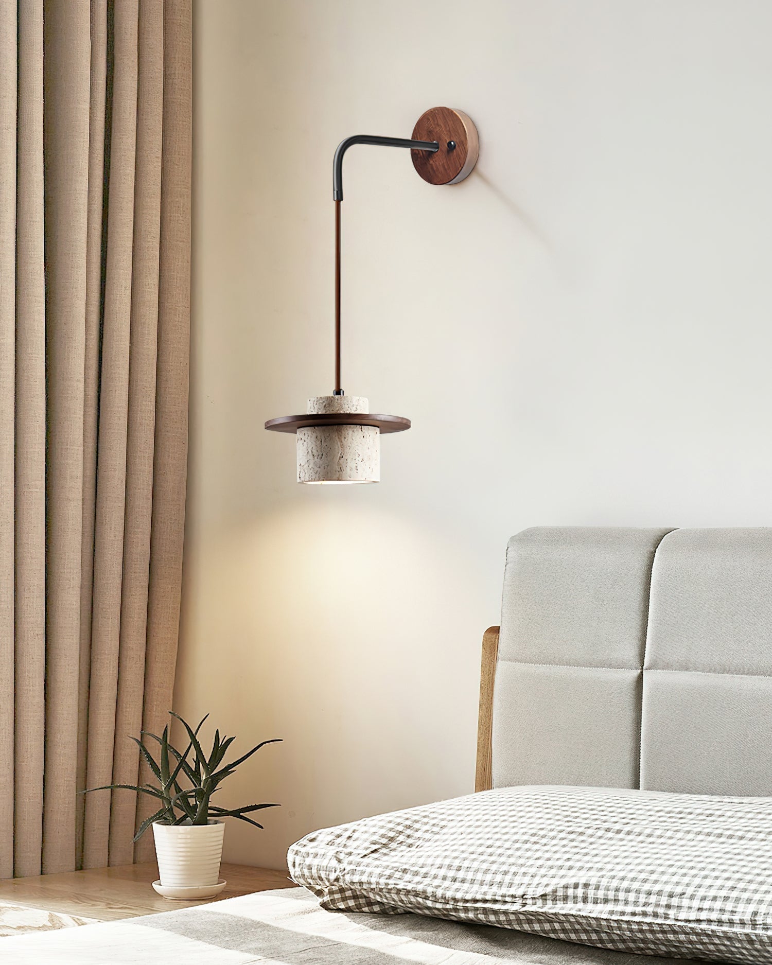 Virelli Applique Murale Cylindre en Travertin Bois de Noyer Scandinave