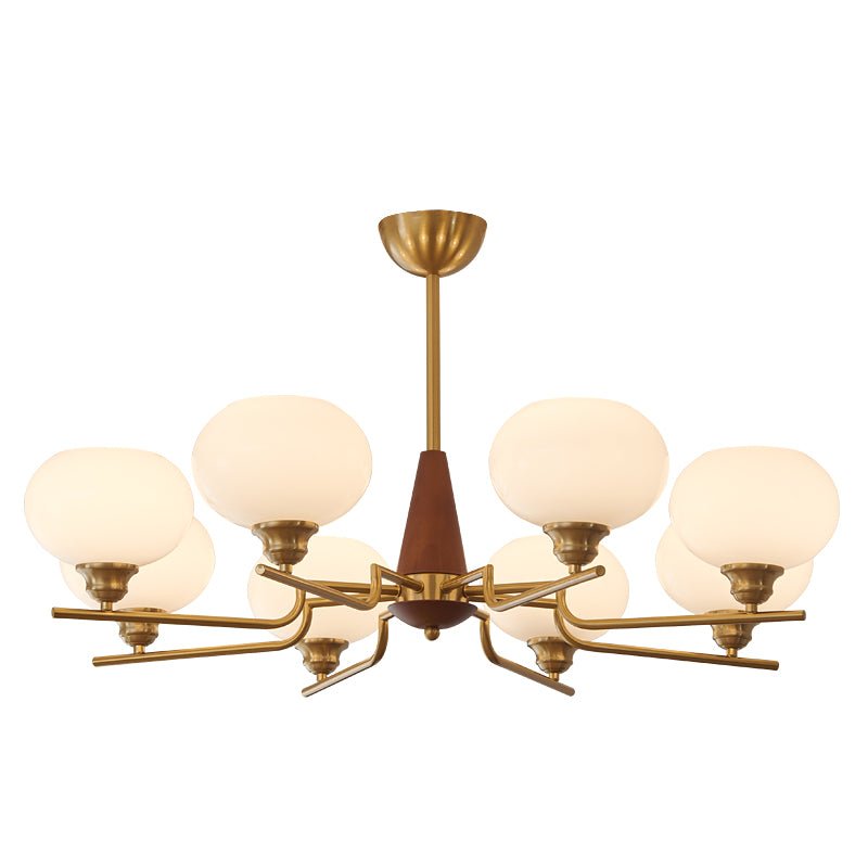 Lustra Lustre en Noyer avec Globes en Verre Opale