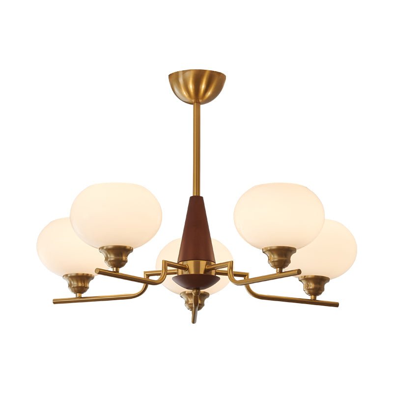 Lustra Lustre en Noyer avec Globes en Verre Opale