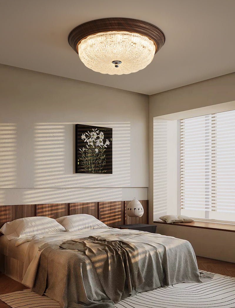 Esorila Lampe Plafonnier en Verre et Noyer Premium