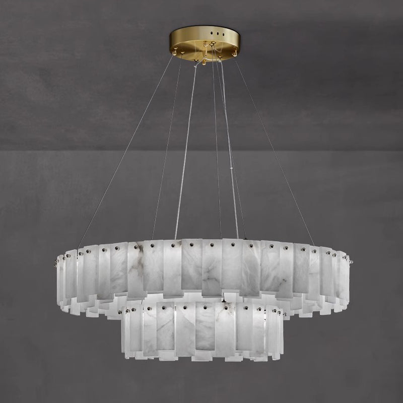 Aero Lustre Rond en Laiton et Albâtre de Luxe Postmoderne