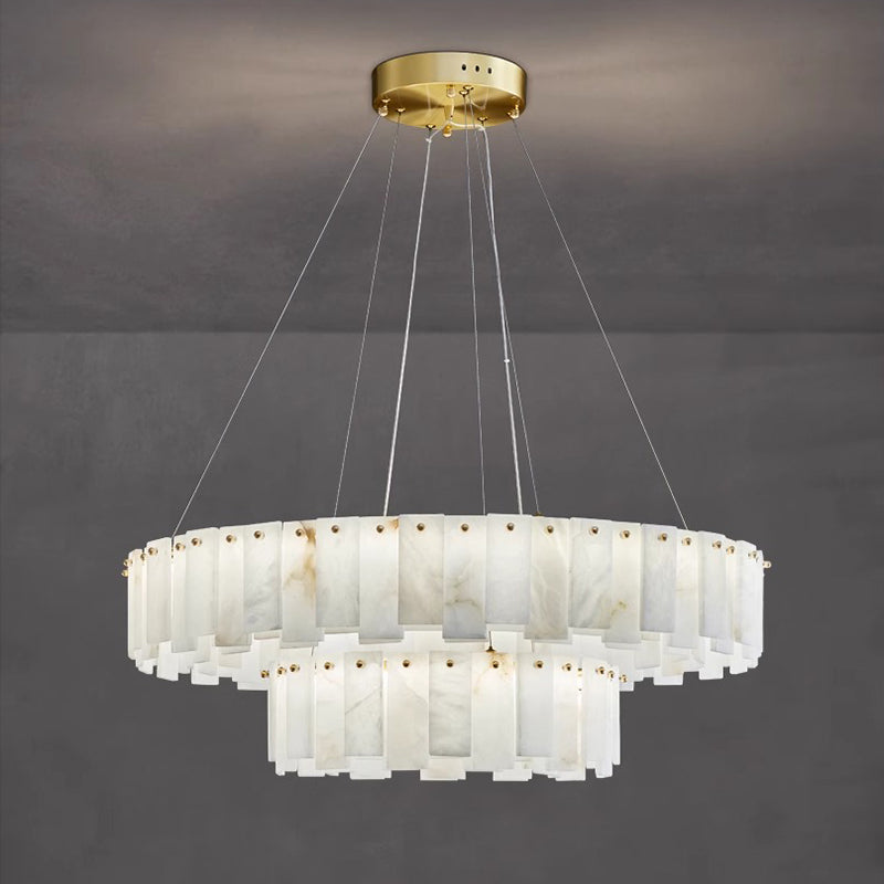 Aero Lustre Rond en Laiton et Albâtre de Luxe Postmoderne