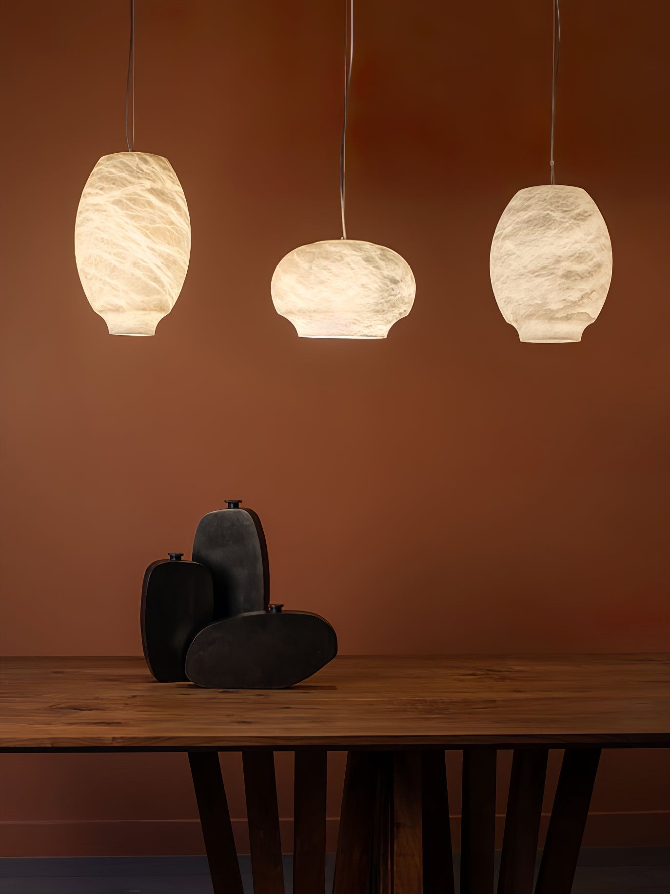 Miroir Suspension en Albâtre et Métal Minimaliste Moderne