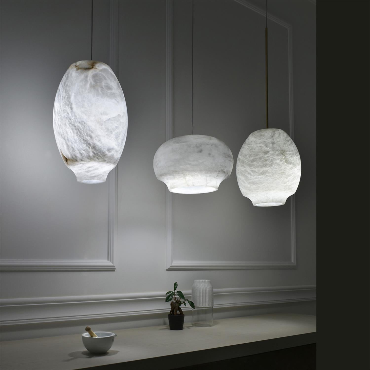 Miroir Suspension en Albâtre et Métal Minimaliste Moderne