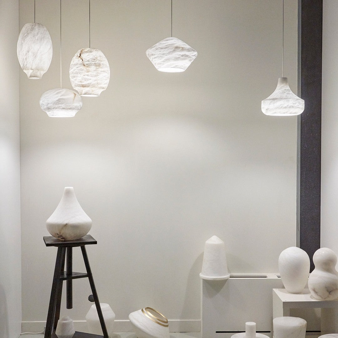 Miroir Suspension en Albâtre et Métal Minimaliste Moderne