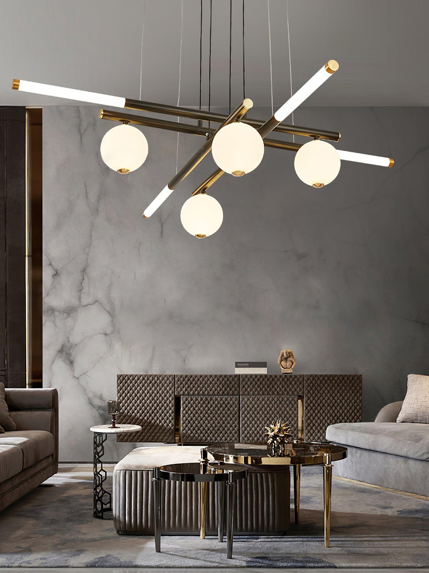 Lustre Rods et Globe Noir Blanc Moderne