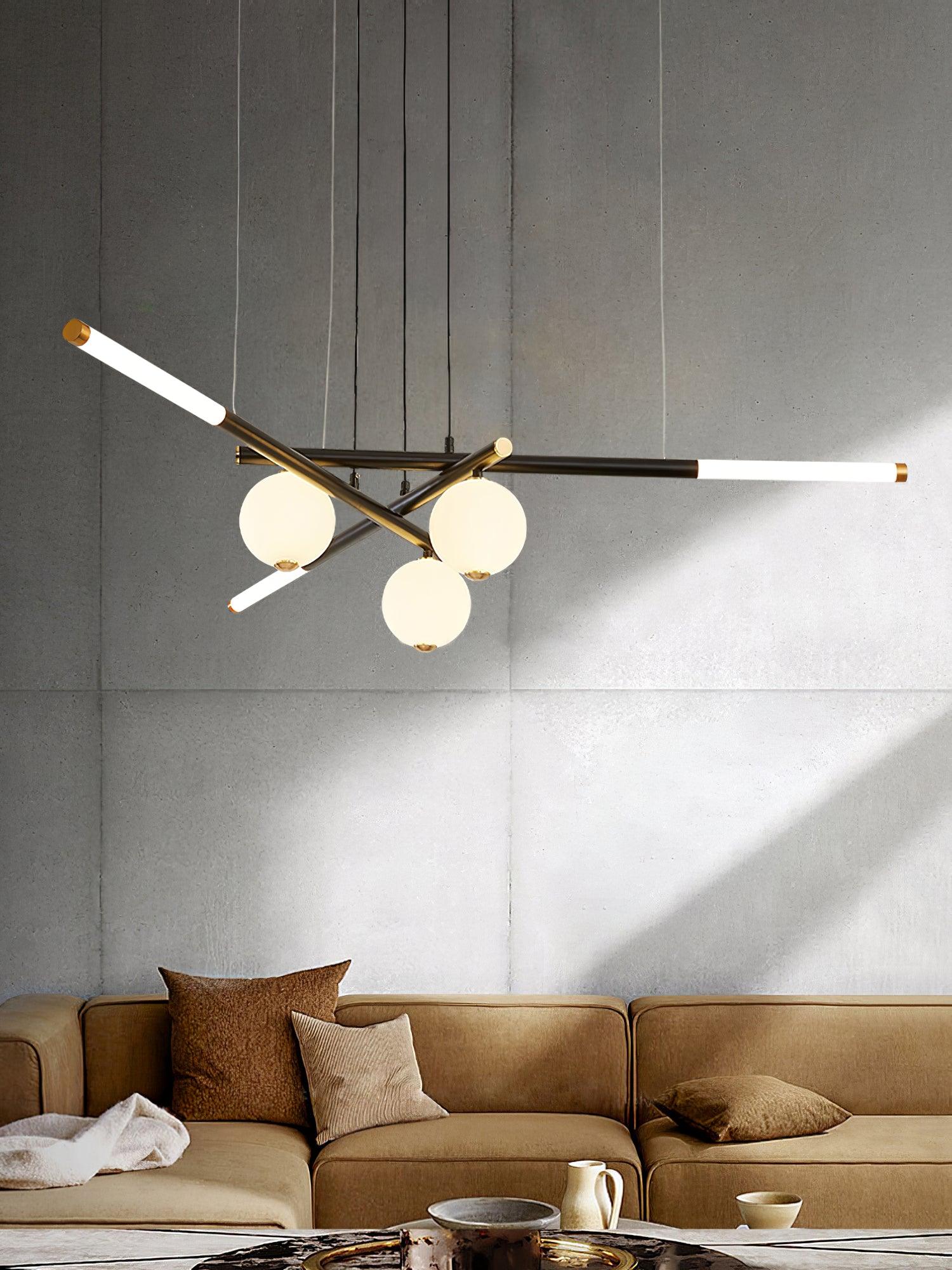 Lustre Rods et Globe Noir Blanc Moderne