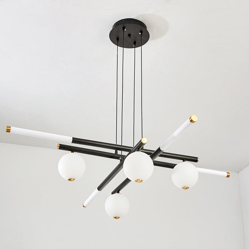 Lustre Rods et Globe Noir Blanc Moderne