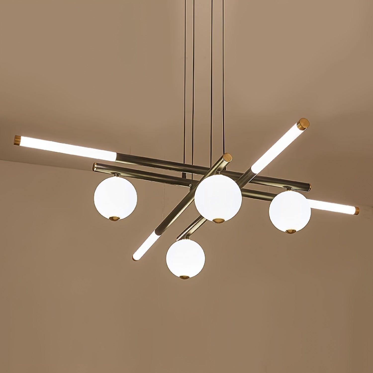 Lustre Rods et Globe Noir Blanc Moderne