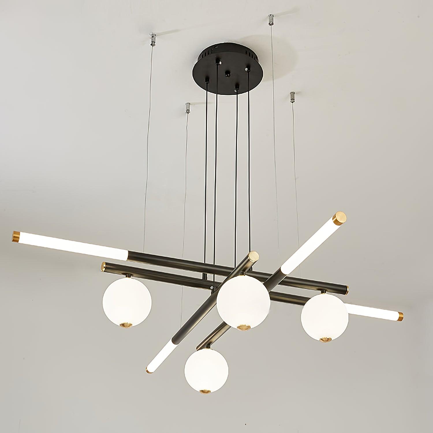 Lustre Rods et Globe Noir Blanc Moderne