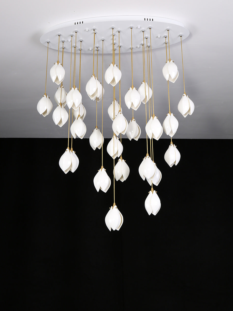 Lustra Suspension Lampe Céramique Florale Blanche