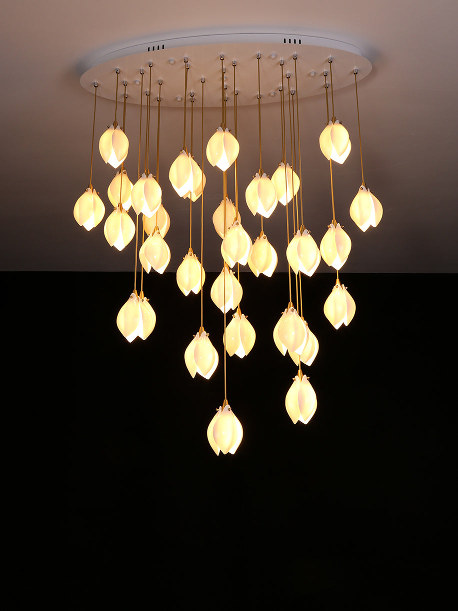 Lustra Suspension Lampe Céramique Florale Blanche