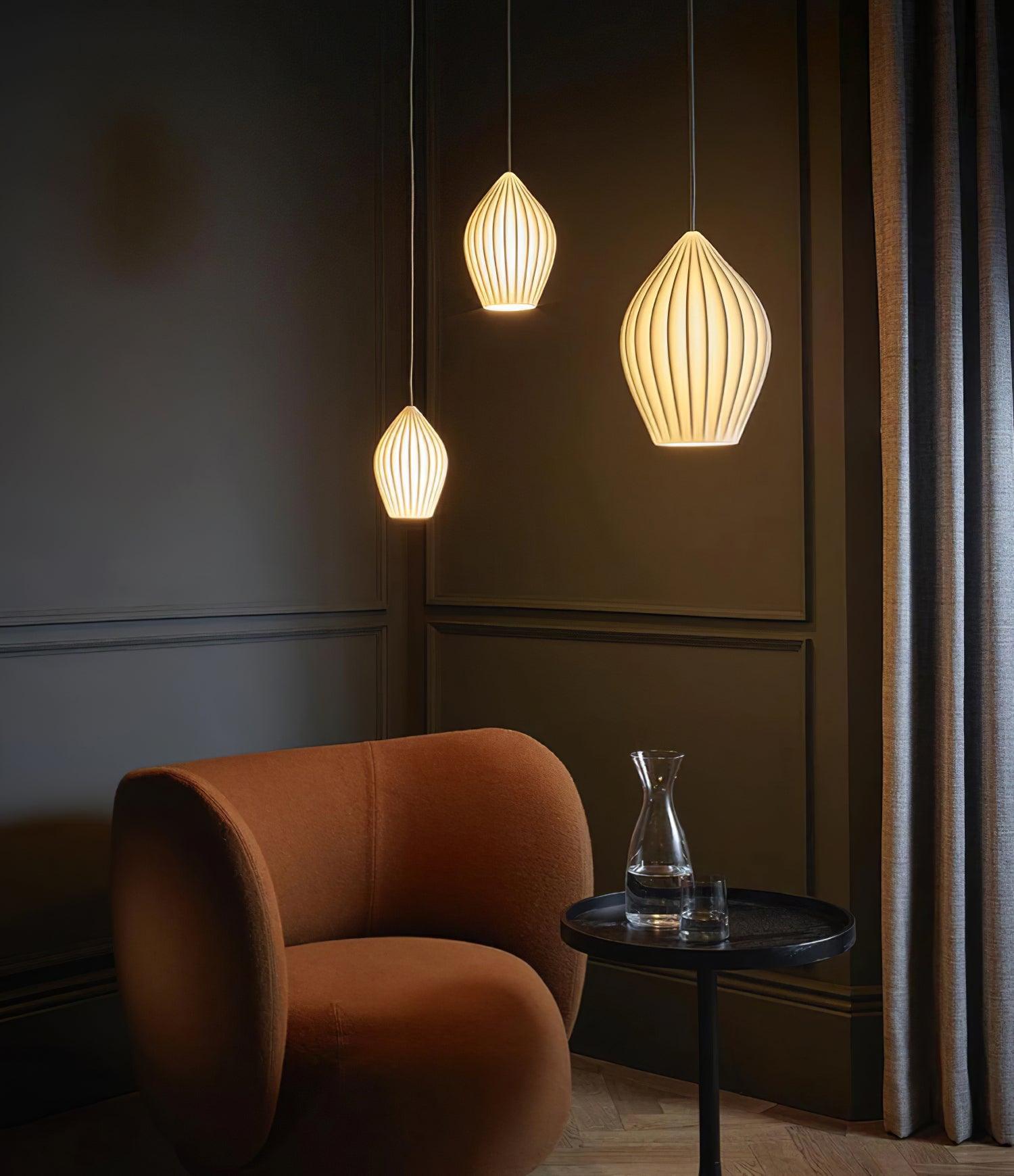 Solara Lampe à suspension en céramique côtelée en porcelaine élégante