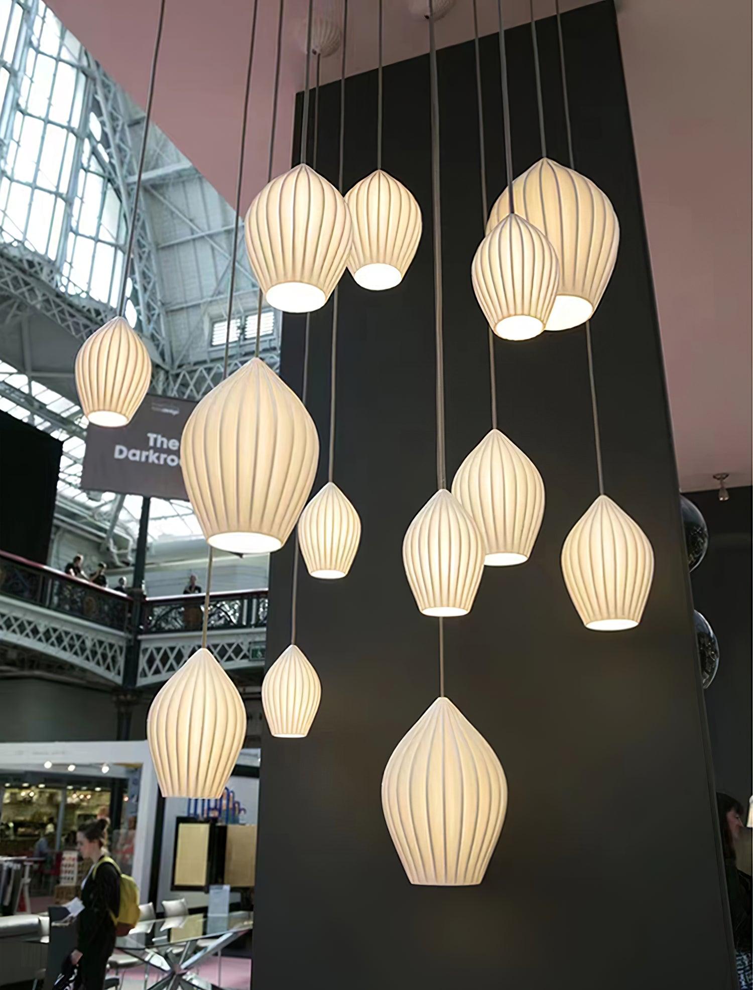 Solara Lampe à suspension en céramique côtelée en porcelaine élégante