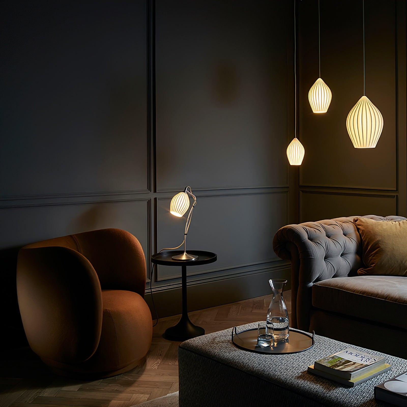 Solara Lampe à suspension en céramique côtelée en porcelaine élégante