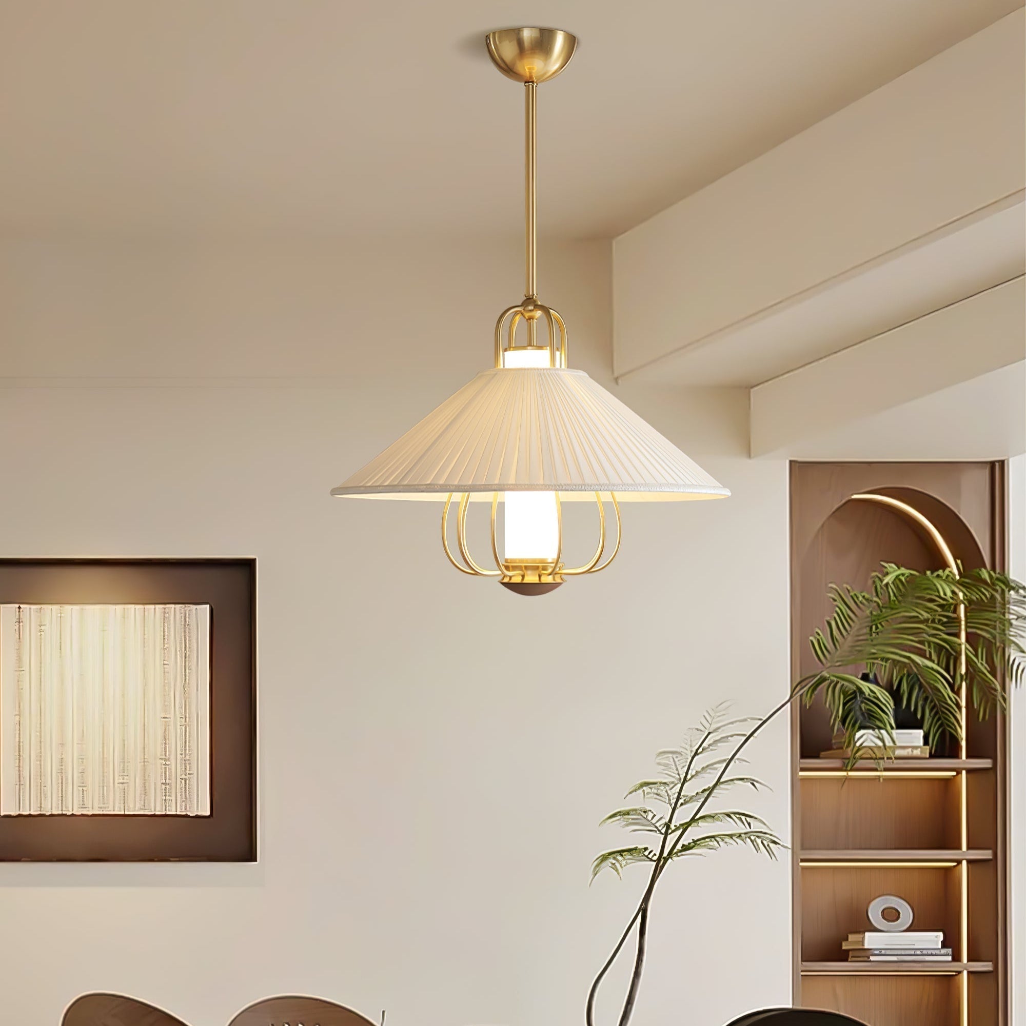 Lustra Suspension en Tissu Doré LED pour Salle à Manger