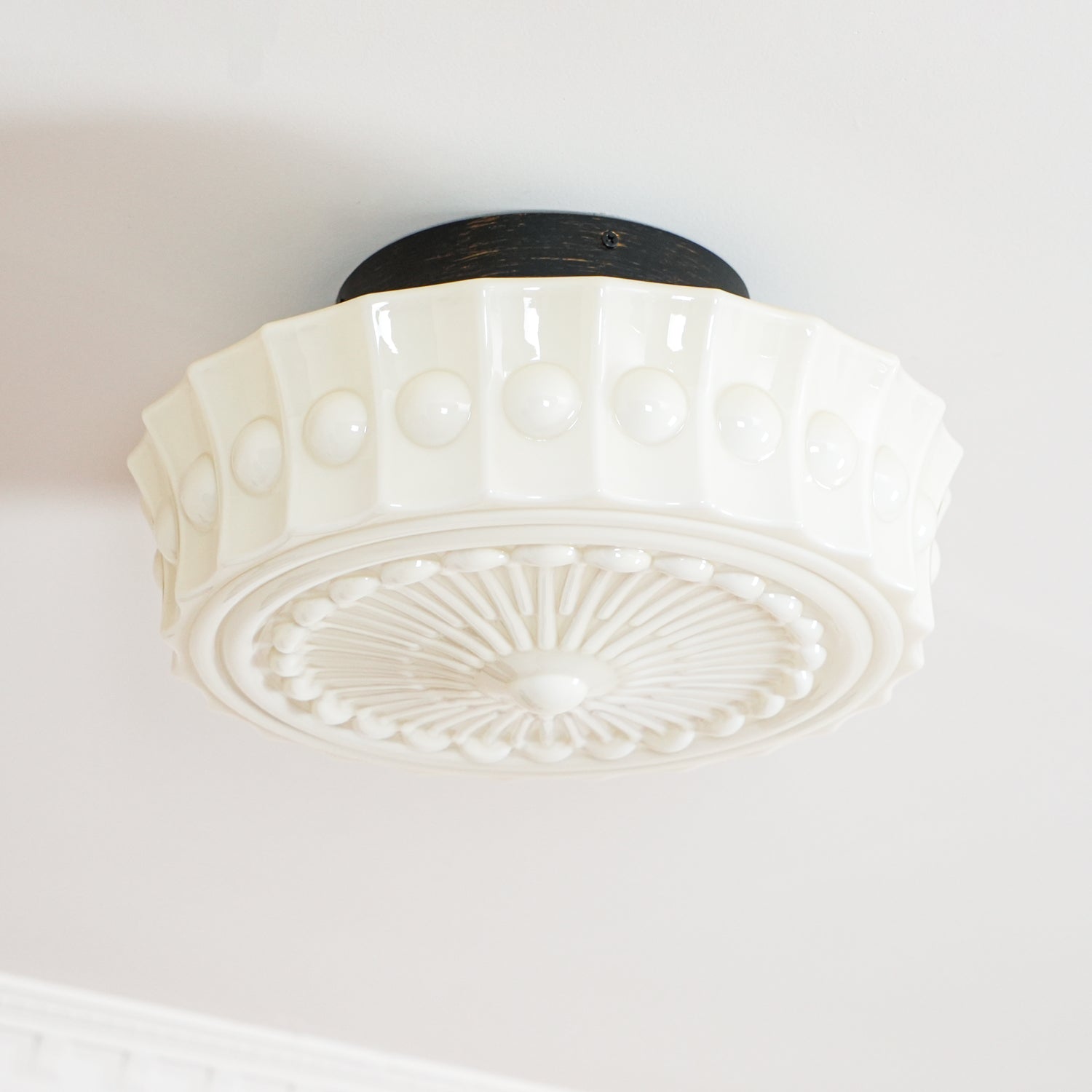 Solara Plafonnier en Verre Blanc Floral pour Salon