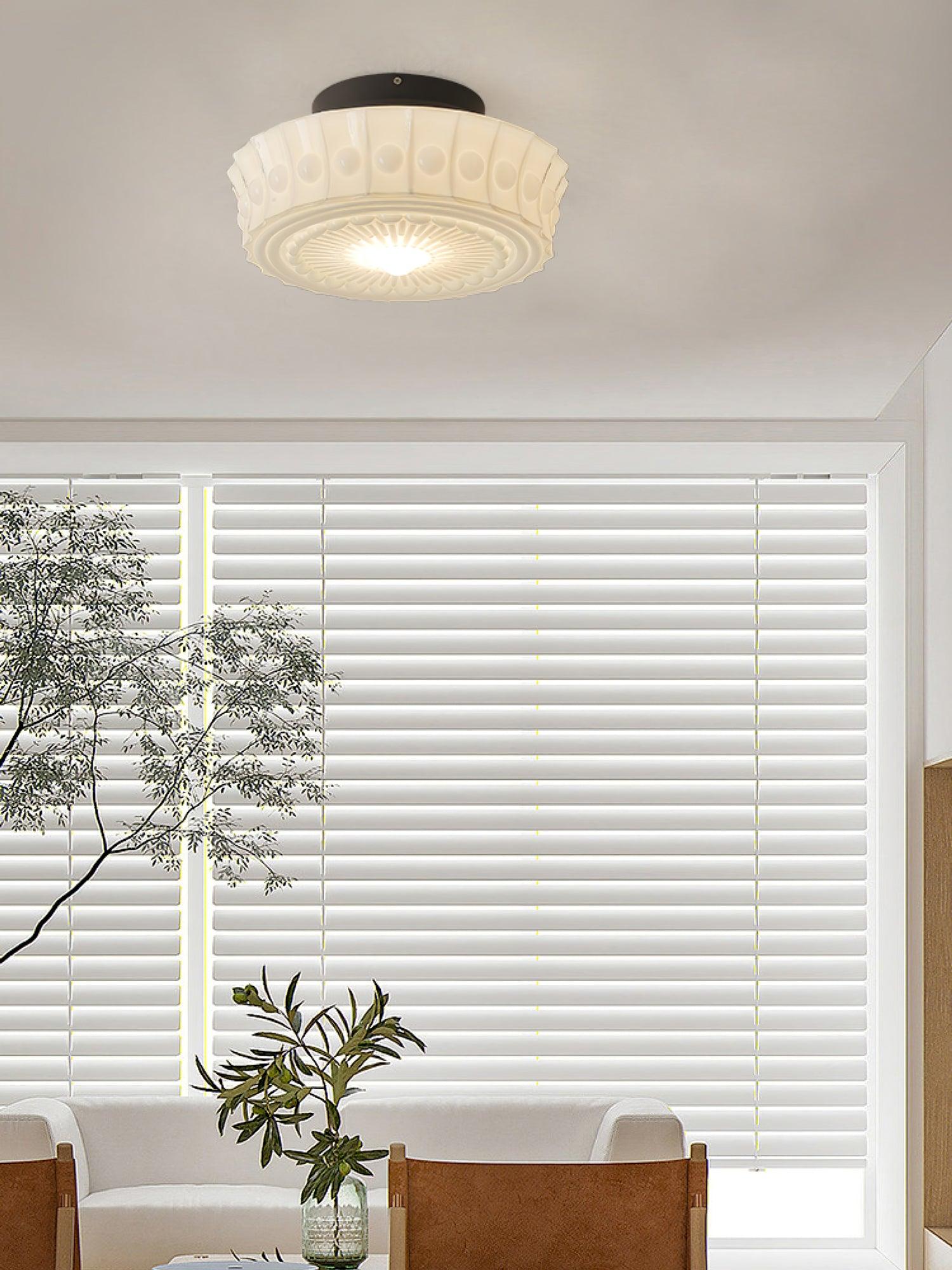 Solara Plafonnier en Verre Blanc Floral pour Salon