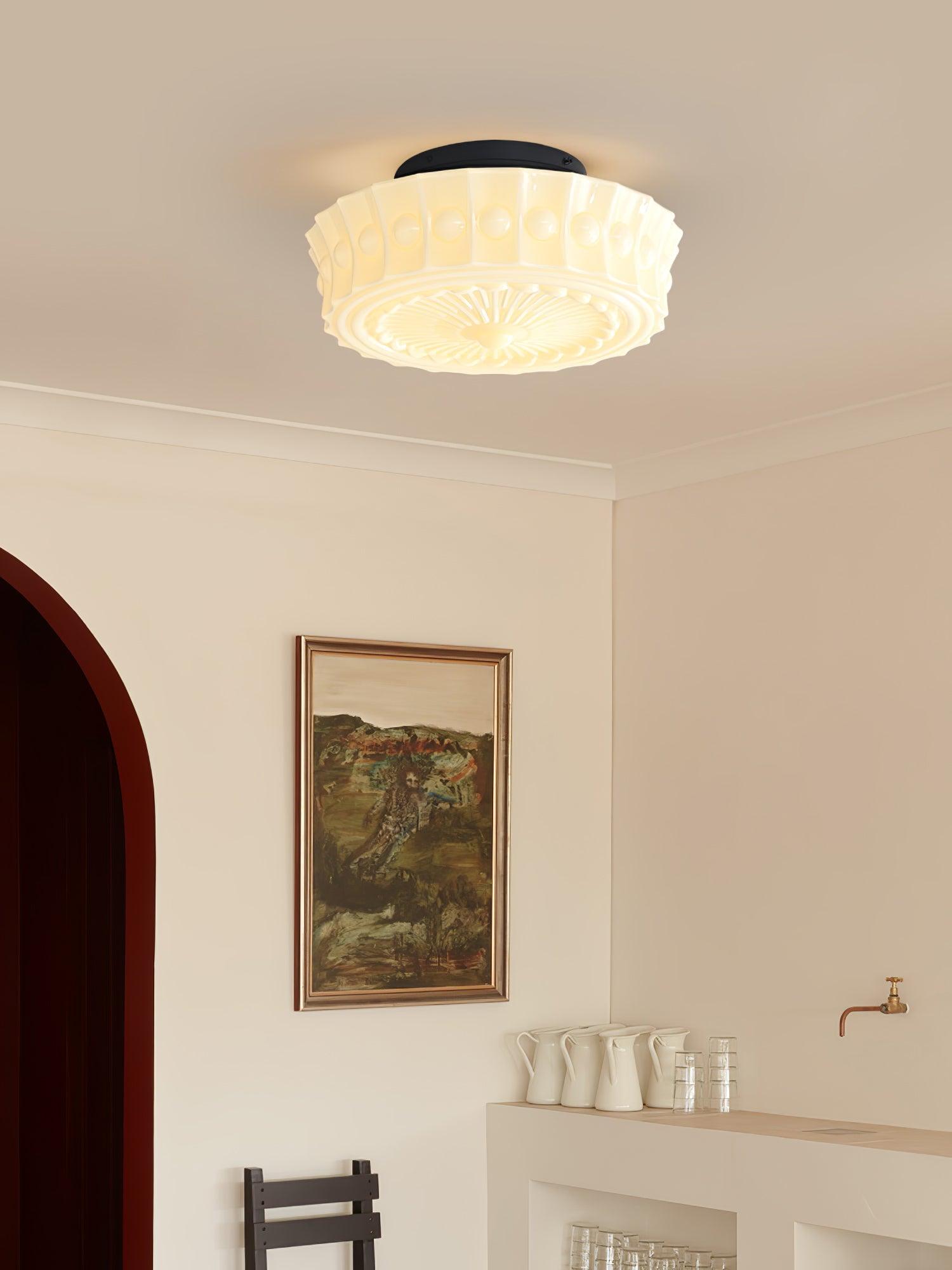 Solara Plafonnier en Verre Blanc Floral pour Salon