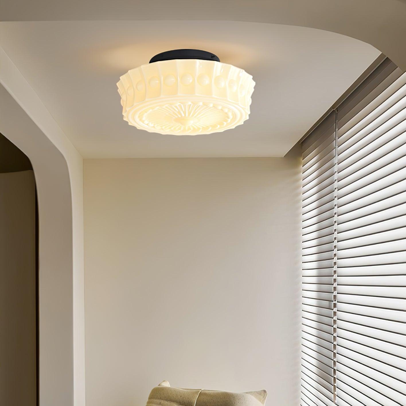 Solara Plafonnier en Verre Blanc Floral pour Salon